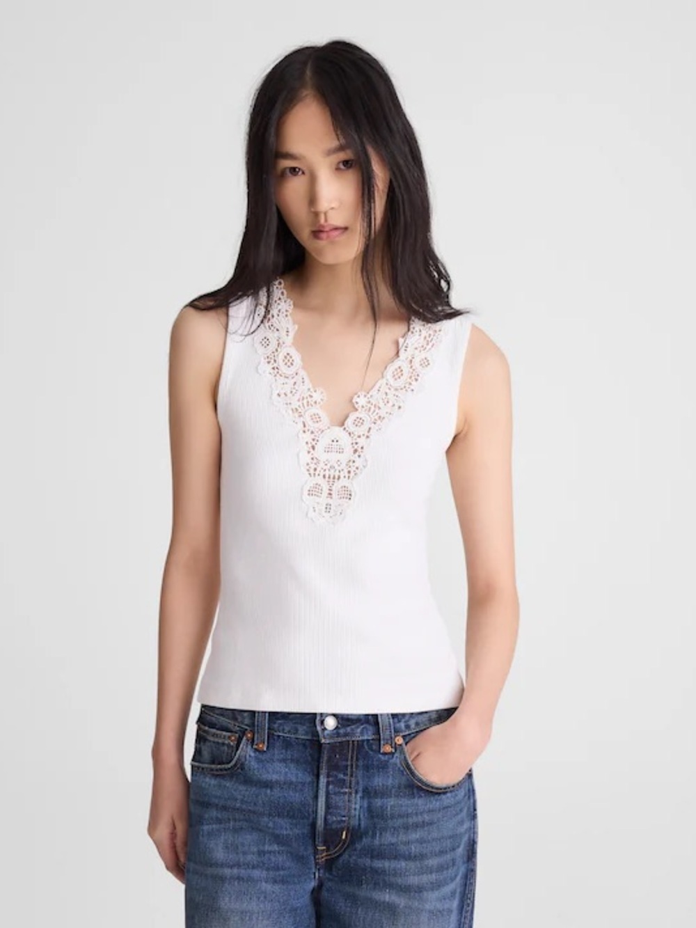 Madewell Lace-Trim V-Neck Tank M - Picture 5 of 5